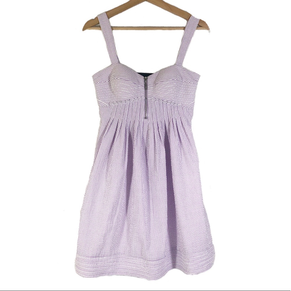Jessica Simpson Front Zip Mini Dress Striped Sleeveless Lilac Sz 4